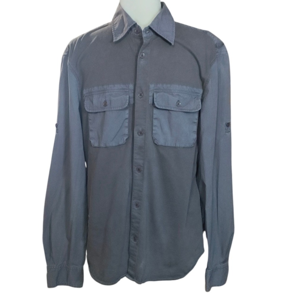 Armani Exchange‎ Mens Gray Pima Cotton Utility Button Down Shirt Pockets Size M